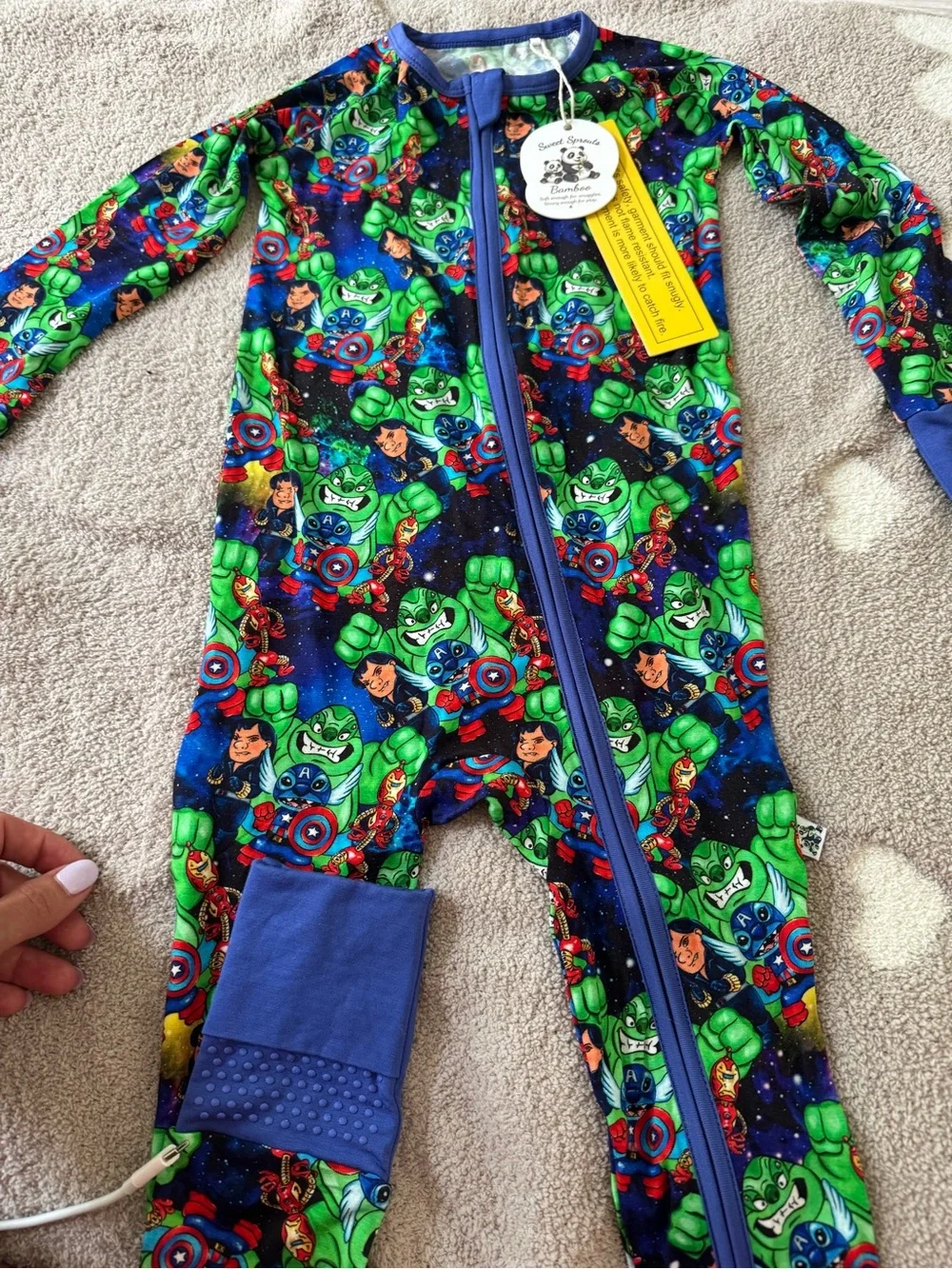Sweet Sprouts bamboo Lilo & Stitch Superhero Print sizes 2T or 6-12 months
